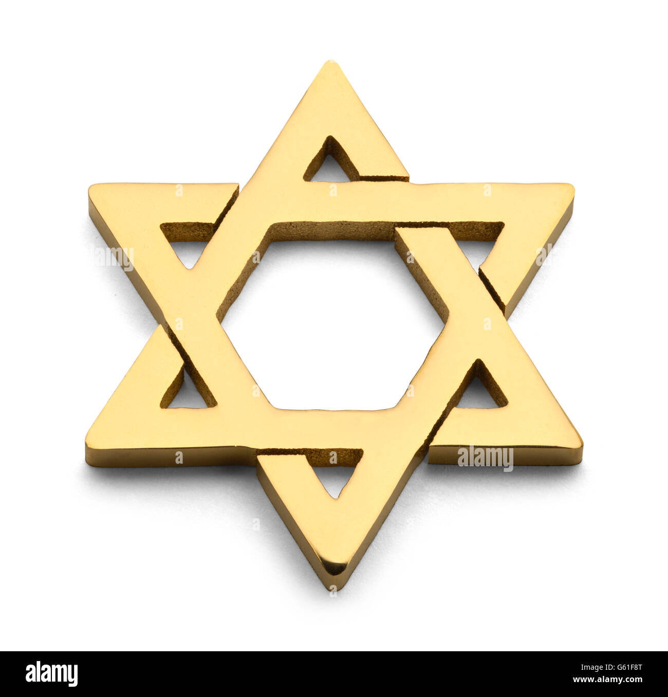 Jewish Golden Star di David isolati su sfondo bianco. Foto Stock