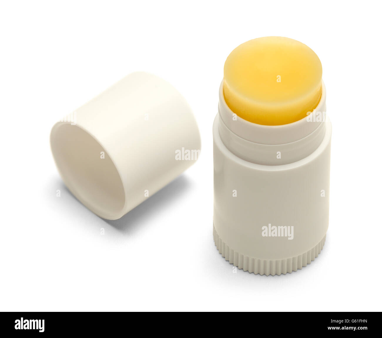 Piccolo Chap stick con copia spazio isolato su sfondo bianco. Foto Stock