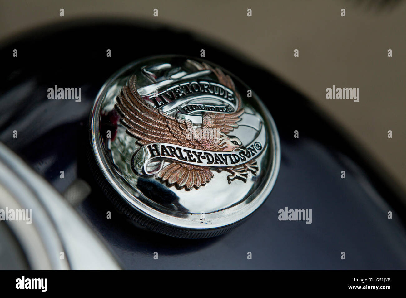 Harley Davidson logo sul motociclo gas tappo serbatoio - USA Foto Stock