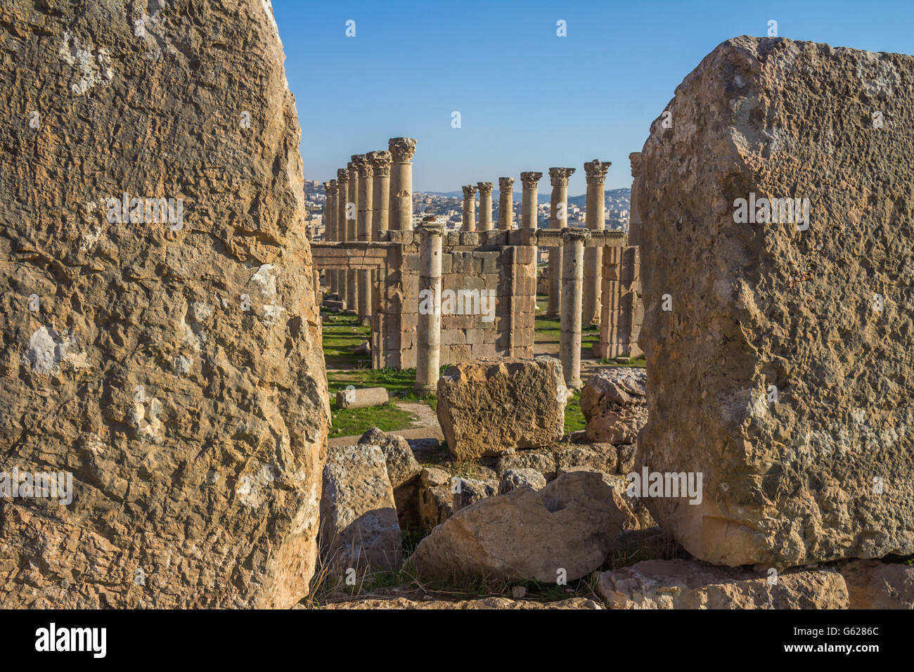 Le rovine della città romana di Jerash in Giordania Foto Stock