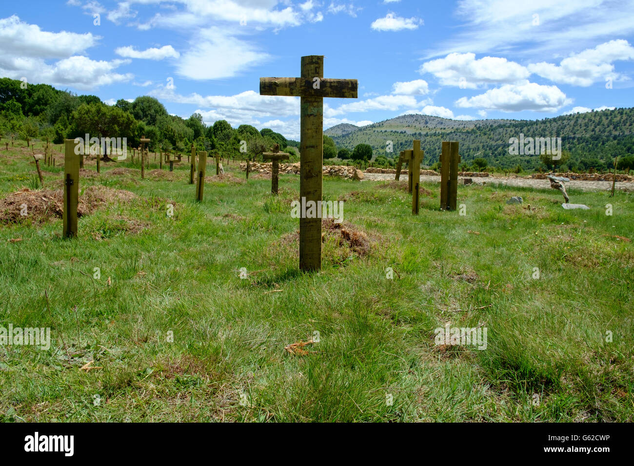 Triste Hill Cimitero - rappresentata nel film "Il buono, il brutto e il cattivo" - vicino a Covarrubias in Spagna Foto Stock