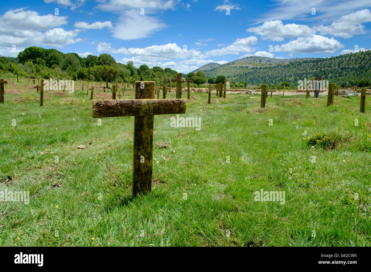Triste Hill Cimitero - rappresentata nel film "Il buono, il brutto e il cattivo" - vicino a Covarrubias in Spagna Foto Stock