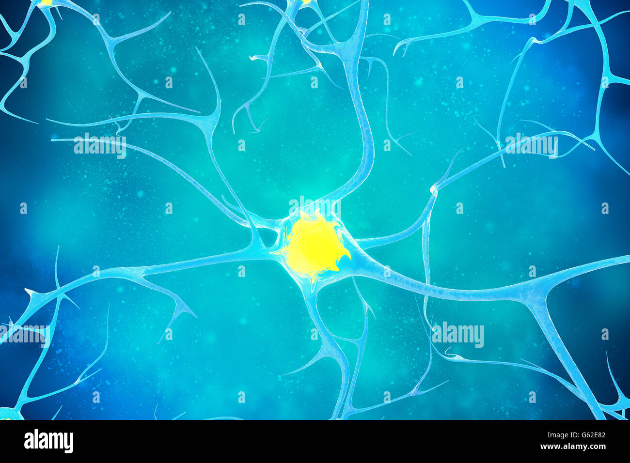 Neurone con nucleo giallo all'interno. 3d illustrazione di alta qualità Foto Stock