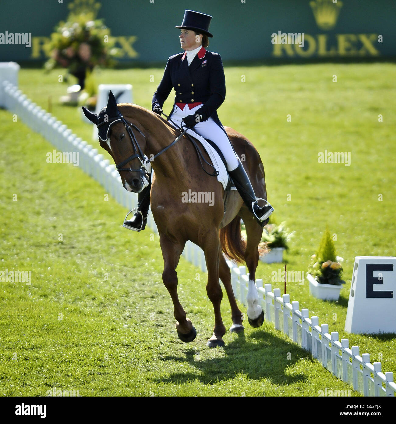 L'imbuto Pippa della Gran Bretagna in azione durante il dressage sul suo cavallo ridisegnato durante il terzo giorno delle prove del cavallo di Badminton a Badminton, Gloucestershire. Foto Stock