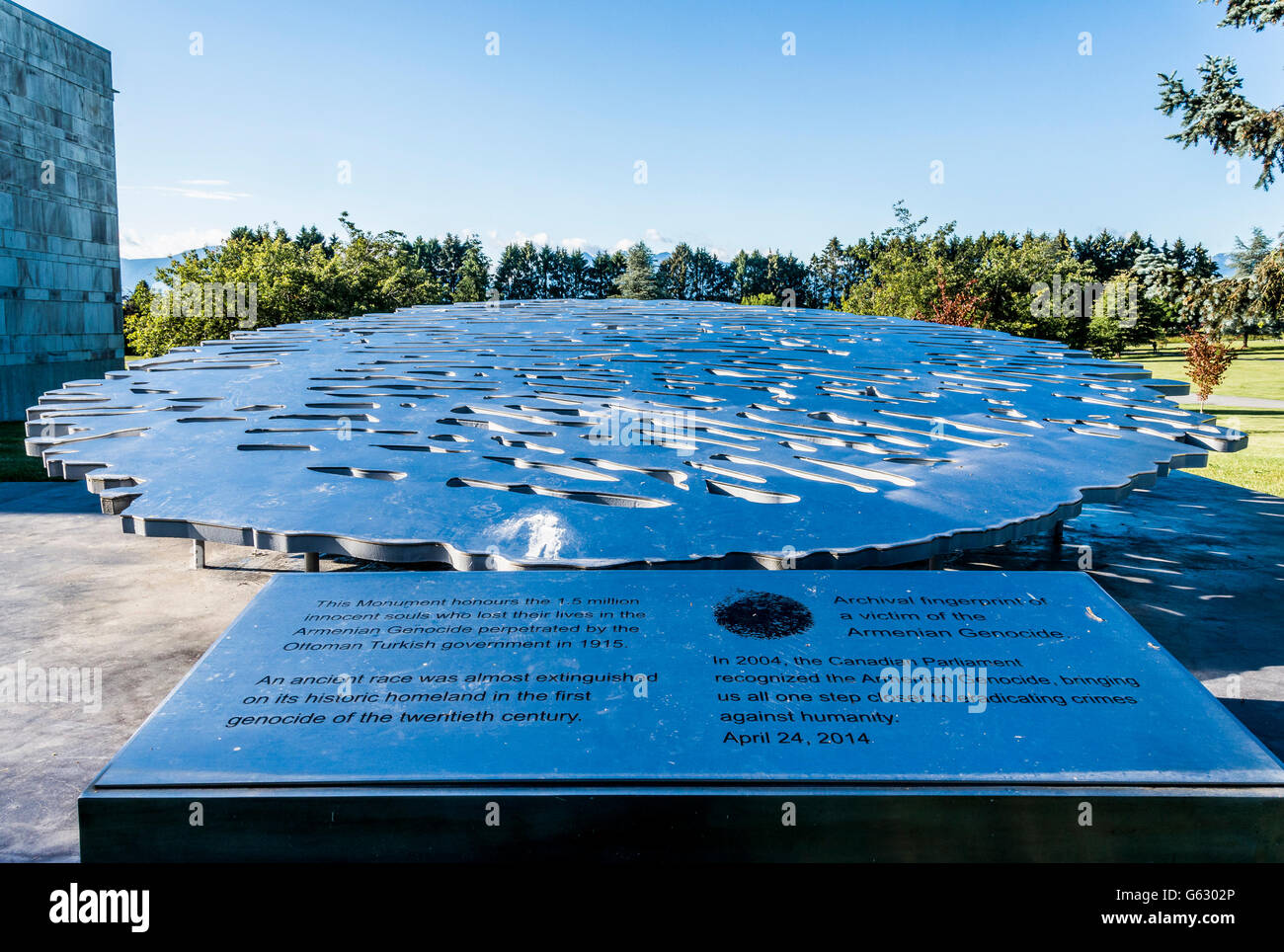 Monumento in memoria delle vittime del genocidio armeno del 1915, Mountain View cimitero, Vancouver, British Columbia, Canada, Foto Stock