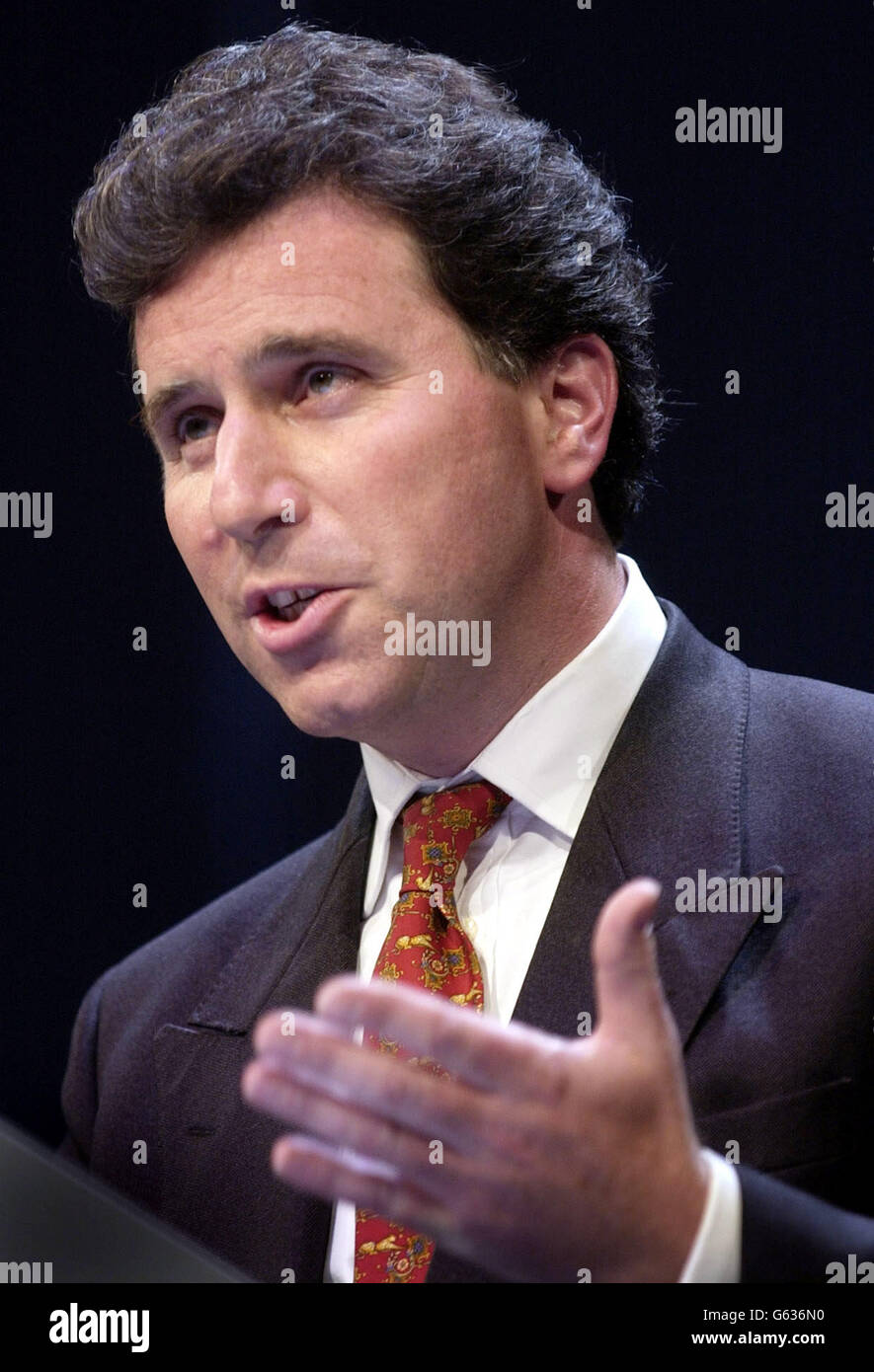 Oliver Letwin, segretario della casa ombra, ha tenuto il suo discorso alla Tory Party Conference. * 13/01/03: Il segretario di casa ombra Oliver Letwin che era lunedì 13 gennaio 2003, usando un dibattito del giorno dell'opposizione per sfidare il record del governo sul crimine. I Tories si concentravano sulla criminalità nella speranza di capitalizzare su una serie di cattivi titoli per il governo, tra cui le cifre degli uffici domestici, rilasciate la settimana scorsa, che mostrano l'aumento del crimine delle armi. 25/06/03 è stato, mercoledì 25 giugno 2003, per dire che i conservatori devono diventare il 'partito delle città interne' durante una visita a Brixton, a sud di Londra. Vedere PA Foto Stock