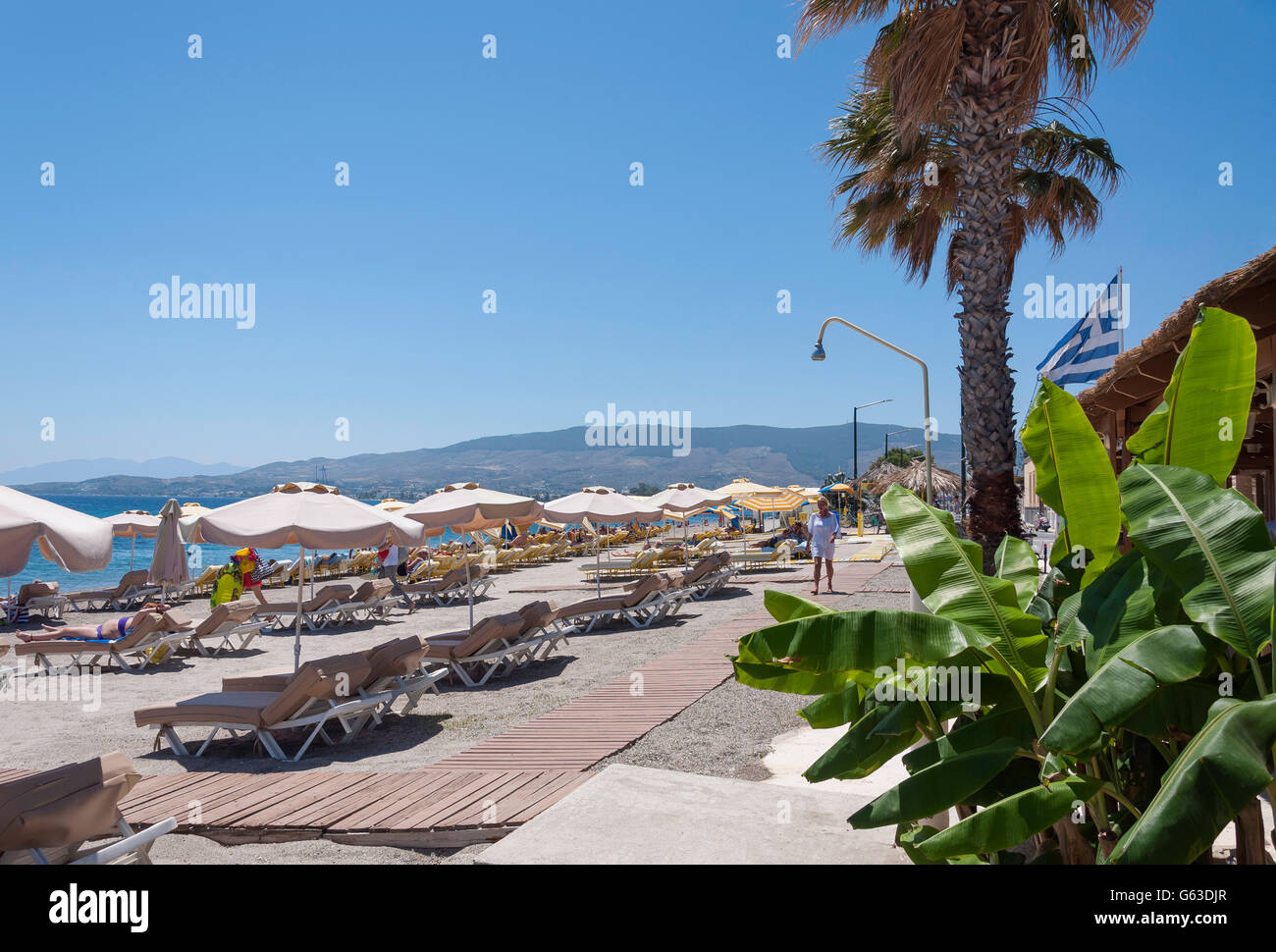 Spiaggia di Lambi, Lambi, Kos (Cos), del Dodecaneso, Egeo Meridionale Regione, Grecia Foto Stock