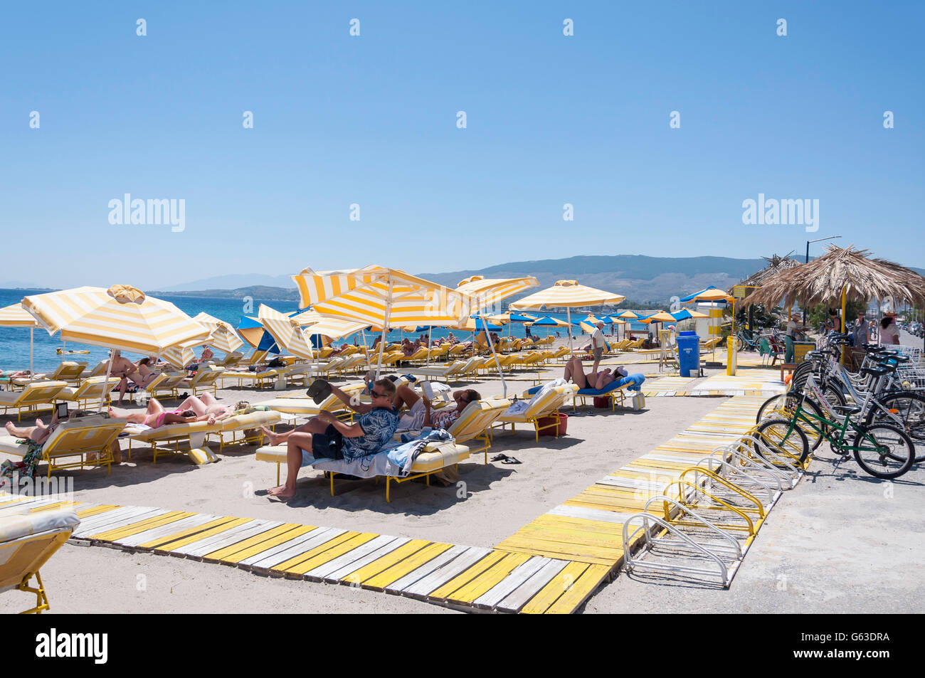 Spiaggia di Lambi, Lambi, Kos (Cos), del Dodecaneso, Egeo Meridionale Regione, Grecia Foto Stock