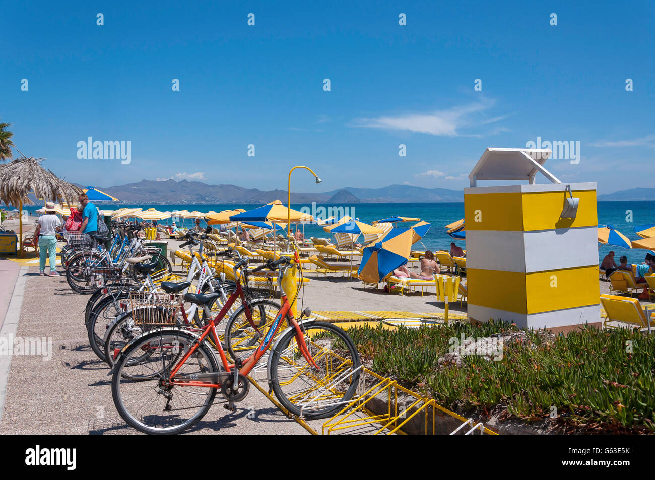 Spiaggia di Lambi, Lambi, Kos (Cos), del Dodecaneso, Egeo Meridionale Regione, Grecia Foto Stock