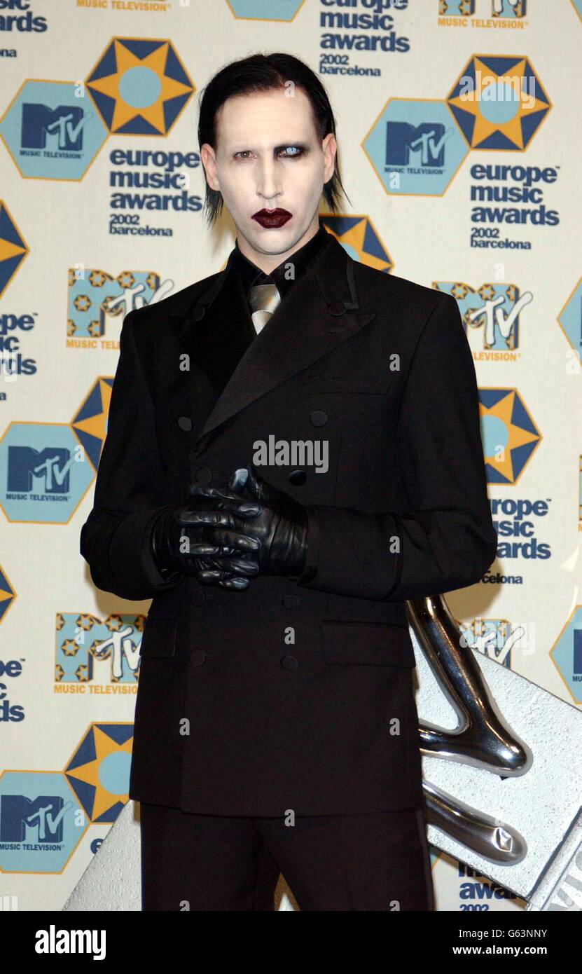 Marilyn Manson, al MTV Europe Music Awards 2002, al Palazzo Sant Jordi, Barcellona, Spagna . Foto Stock