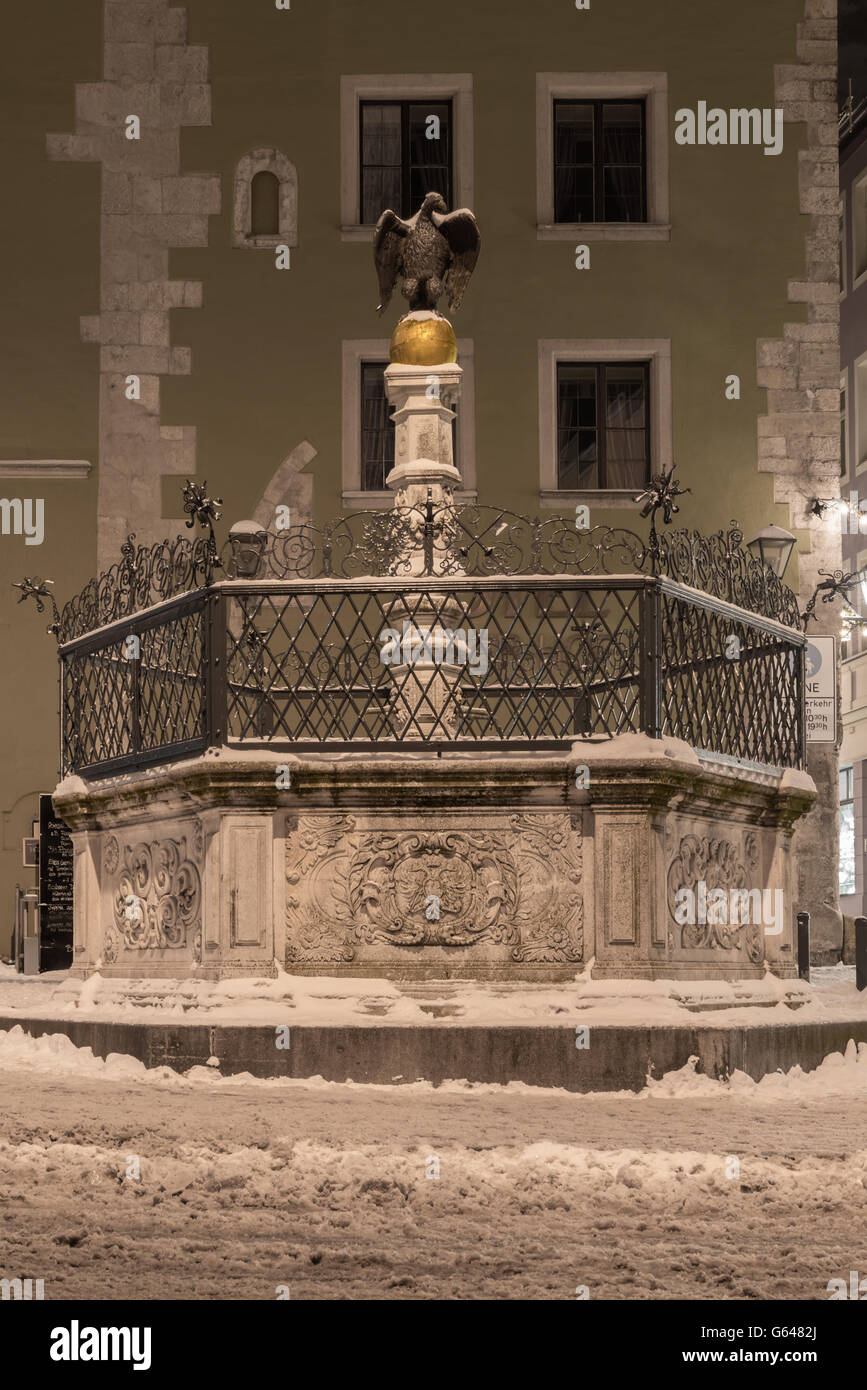 Notte invernale in Regensburg - eagle molla Foto Stock