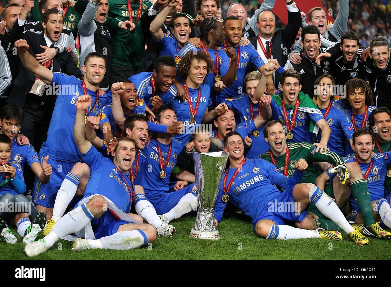 I giocatori di Chelsea festeggiano con il trofeo UEFA Europa League Foto Stock