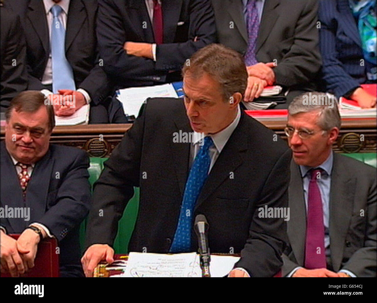 : primo Ministro, Tony Blair, durante il tempo delle interrogazioni del primo Ministro alla Camera dei Comuni. Foto Stock