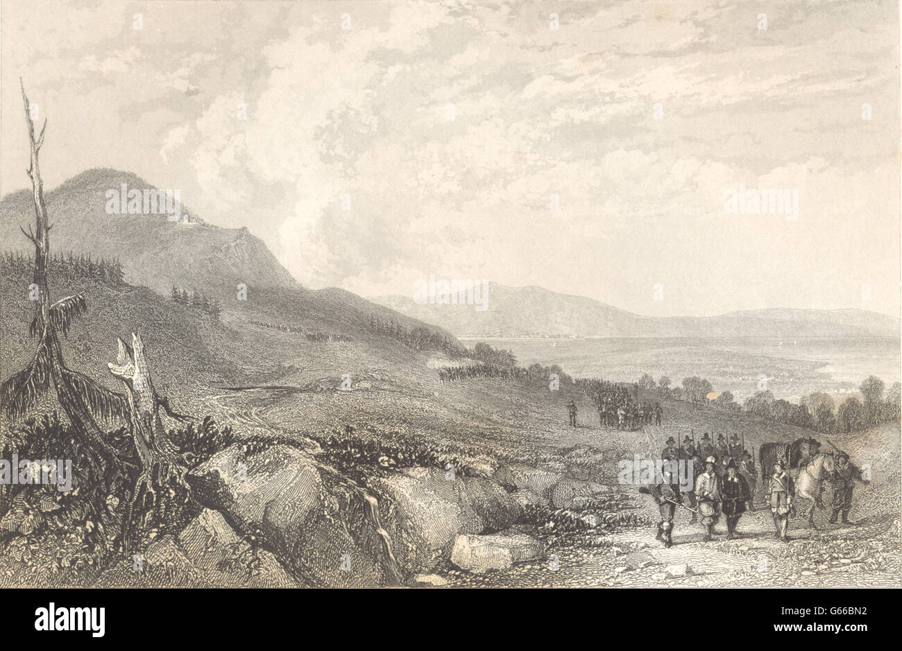 HAUTE-SAVOIE. Il lago di Ginevra da Col de Voirons. Valdesi tornando, 1838 Foto Stock