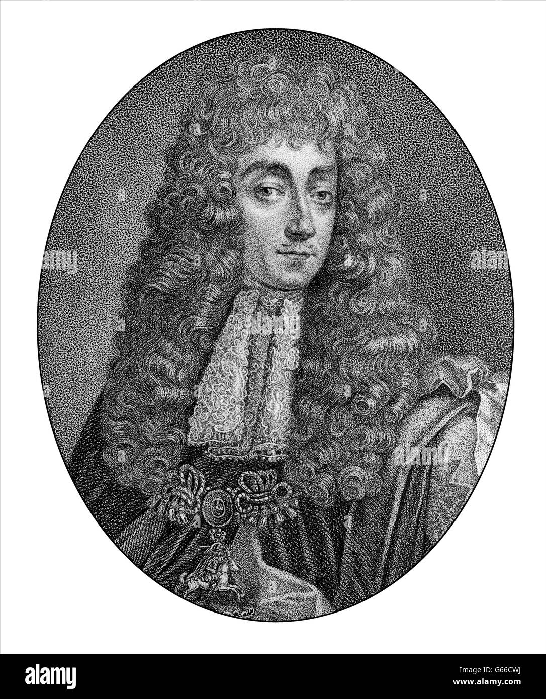 George Villiers, secondo duca di Buckingham, ventesimo Barone de Ros di Helmsley, 1628-1687, uno statista inglese e poeta Foto Stock