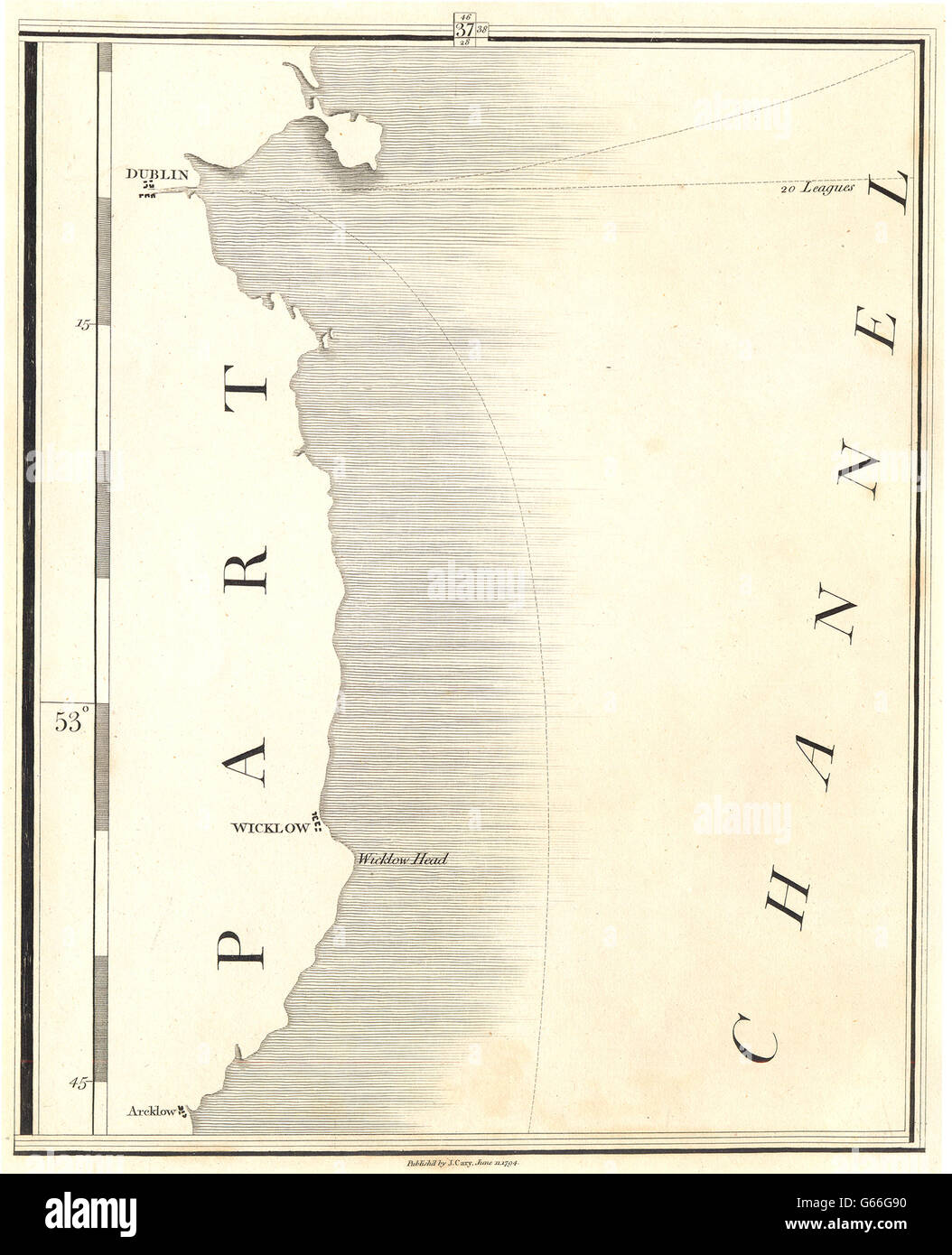 L'IRLANDA COSTA EST: contea di Wicklow, Dublino, Arklow, St George's canale. CARY, 1794 Mappa Foto Stock