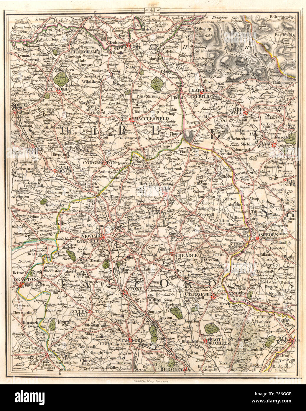 CHESHIRE STAFFS: Tatton Alderley Edge Wilmslow mottram st Andrew. CARY, 1794 Mappa Foto Stock