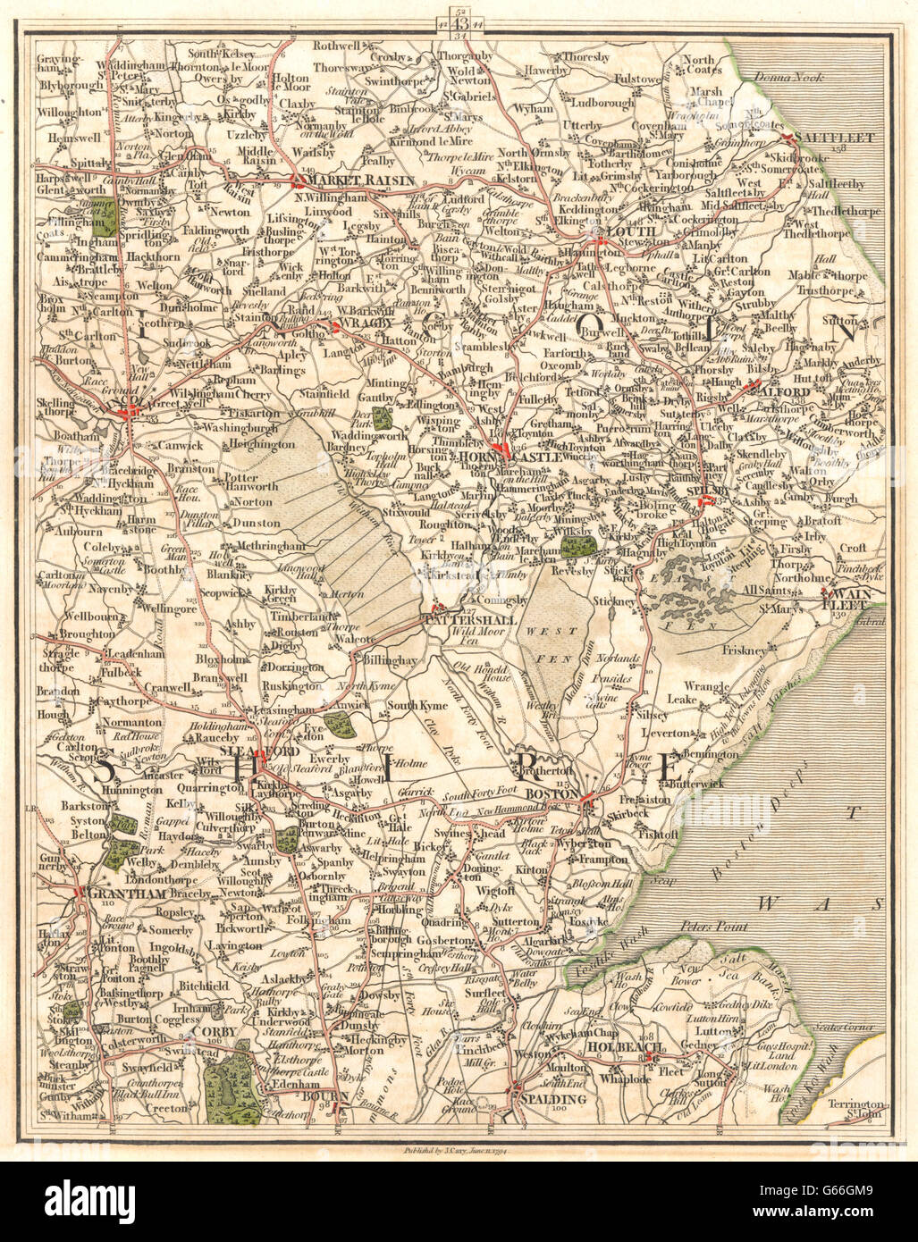 LINCOLNSHIRE:Fens Lincoln Grantham Boston Spalding Louth Sleaford.CARY, 1794 Mappa Foto Stock