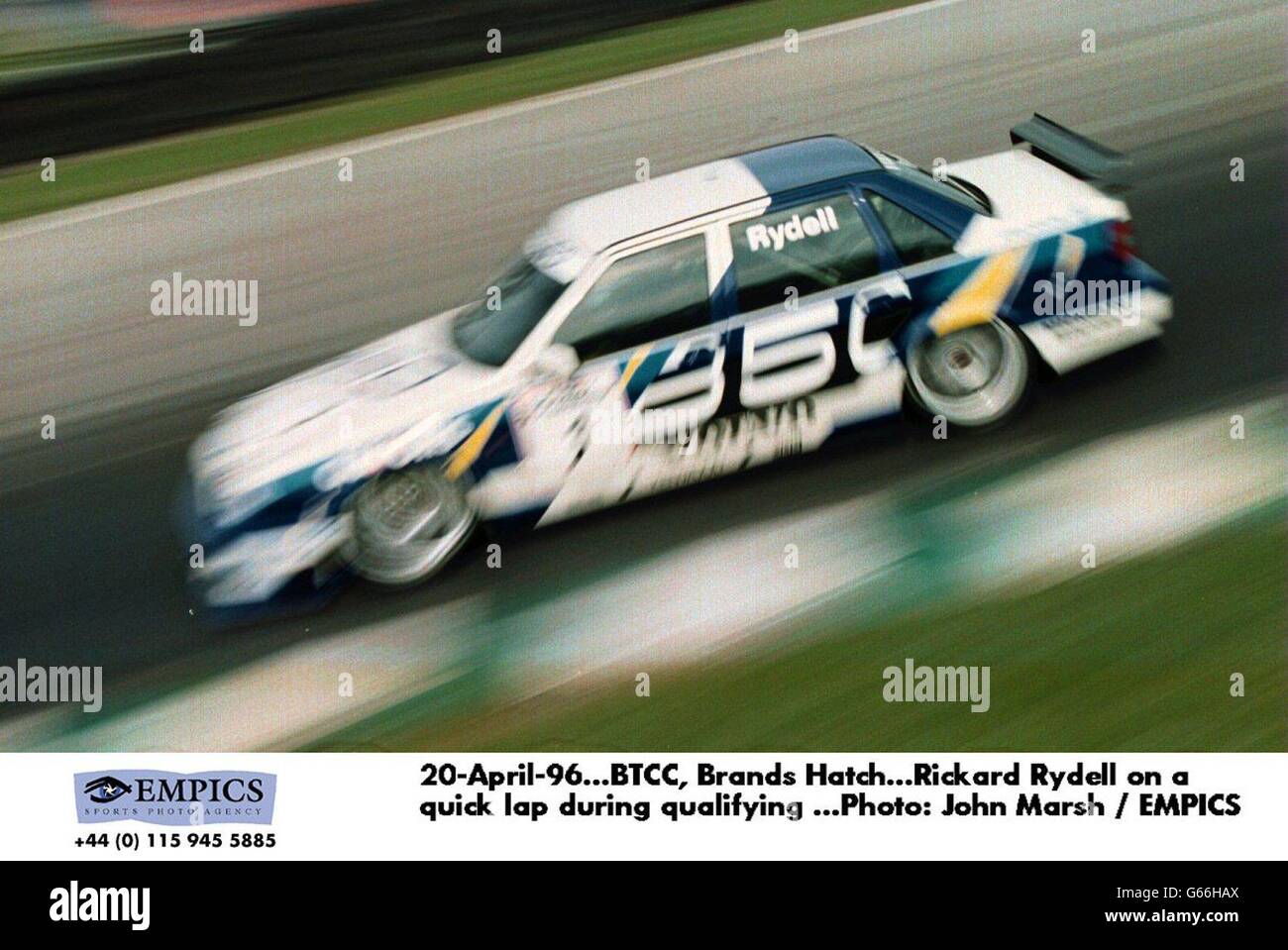 20 aprile 96. Btcc, Brands Hatch. Rickard Rydell su un giro veloce durante le qualifiche Foto Stock