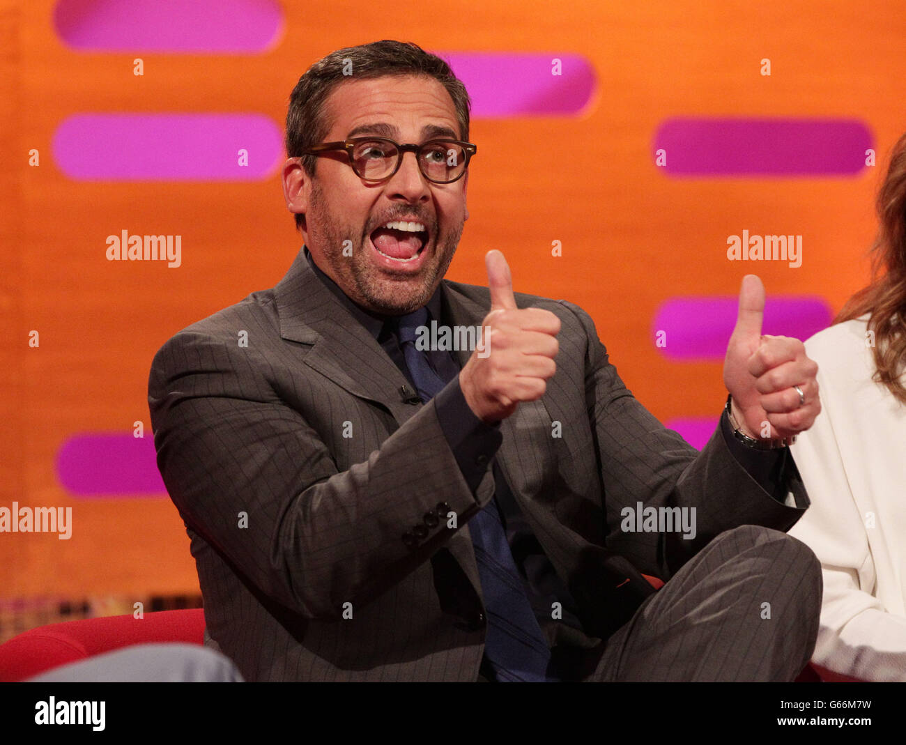 Ospite Steve Carell durante le riprese del Graham Norton Show (TX: 22:35 venerdì 21 giugno, BBC One), presso i London Studios a sud di Londra. Foto Stock