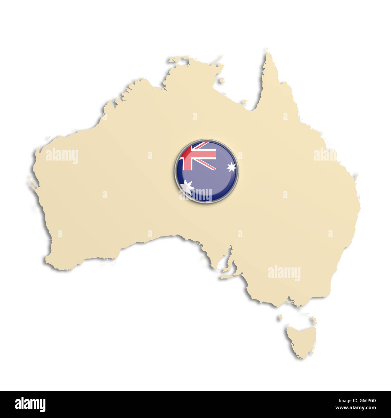 3D rendering della mappa in Australia con il pulsante bandiera su sfondo bianco Foto Stock
