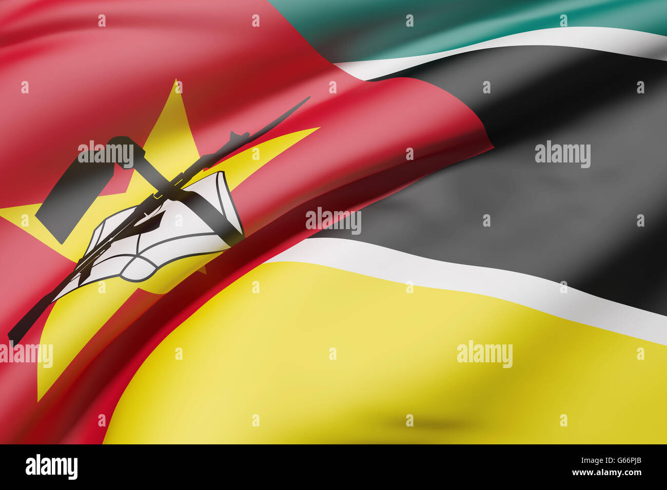 3D rendering della Repubblica di Mozambico bandiera sventola Foto Stock