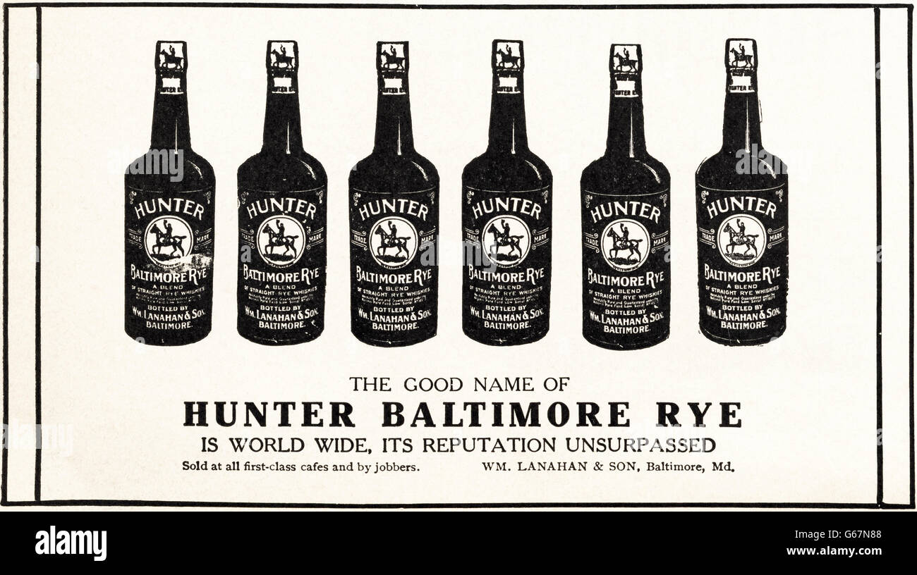 Originale vecchia vintage rivista americana un annuncio da un'epoca edoardiana datata 1910. Pubblicità Pubblicità Hunter Baltimore Segala Foto Stock