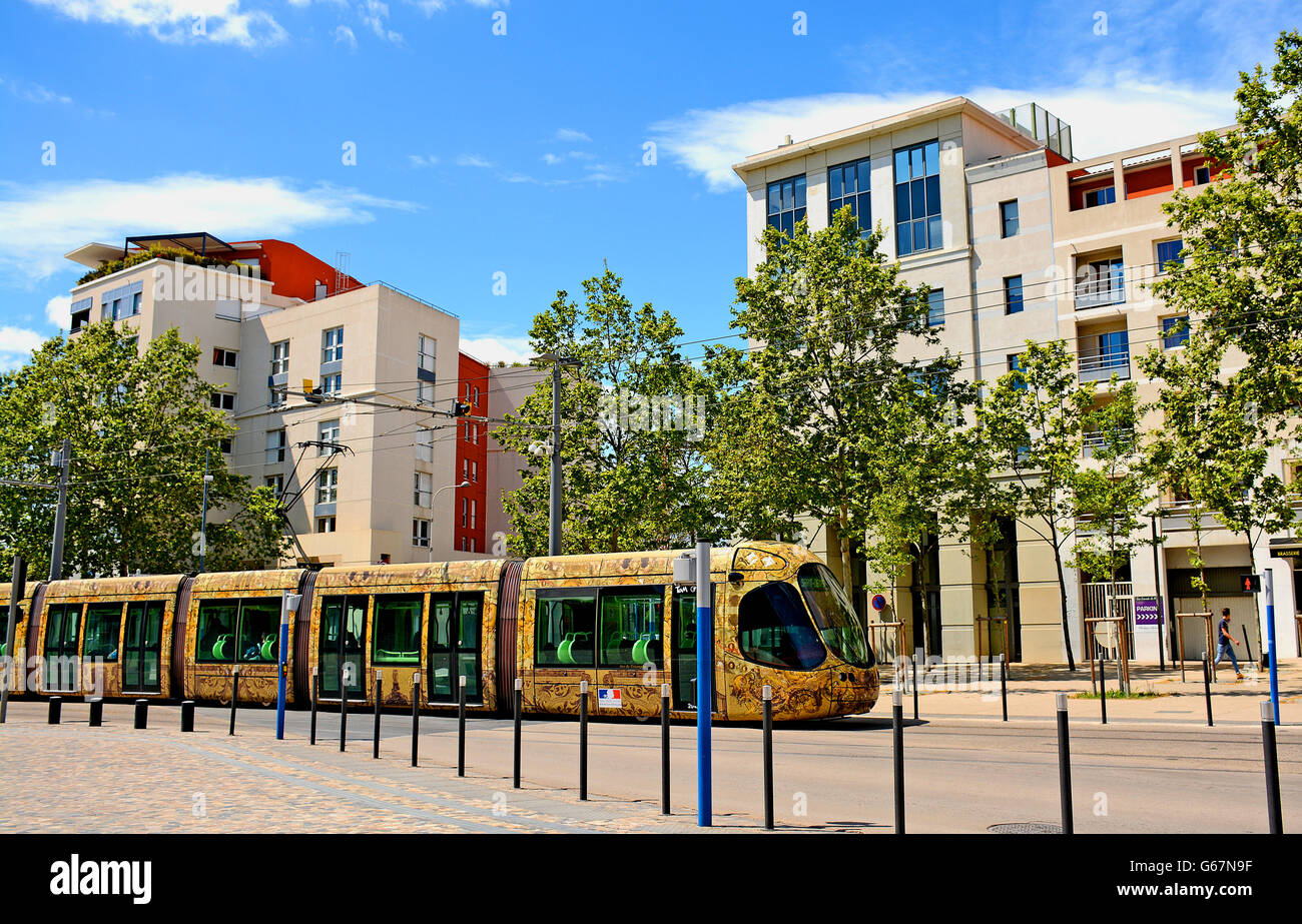 Tramvia Montpellier Hérault Francia Foto Stock