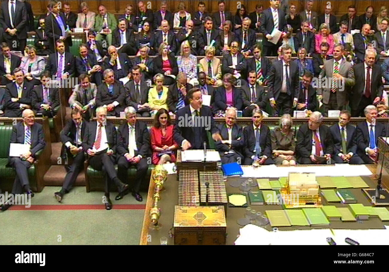 Un punto di vista generale durante le interrogazioni del primo Ministro alla Camera dei Comuni, Londra. Foto Stock