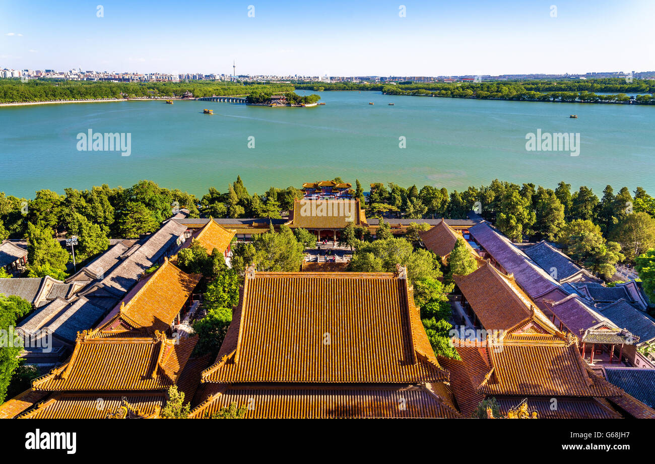 Lago Kunming visto da Summer Palace - Pechino Foto Stock