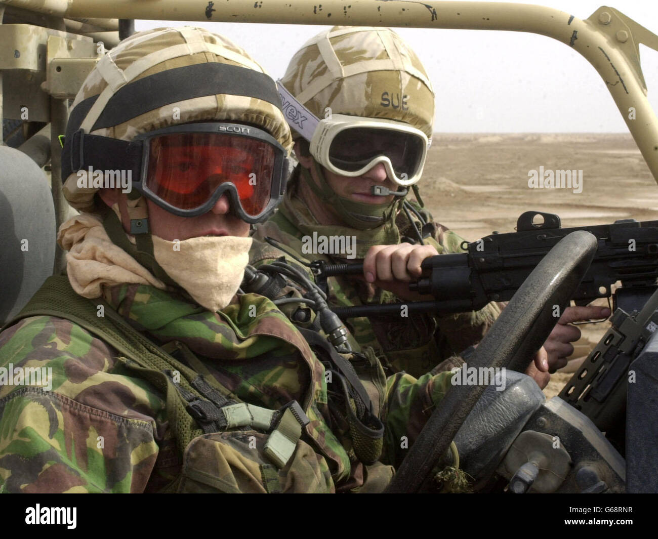 Dopo la loro riuscita azione nei primi giorni della guerra in Iraq nella penisola di al FAW, 42 ComandoRoyal Marines sono arrivati ieri nella vitale città portuale irachena di Umm Quasar per prendere il posto dei Marines statunitensi. Foto PA/mariti di Dave/Royal Navy/mod Pool Foto Stock