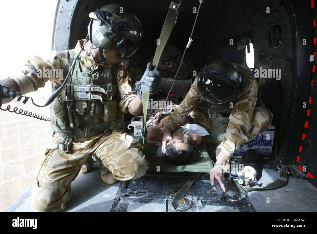 Ferito soldato iracheno Foto Stock