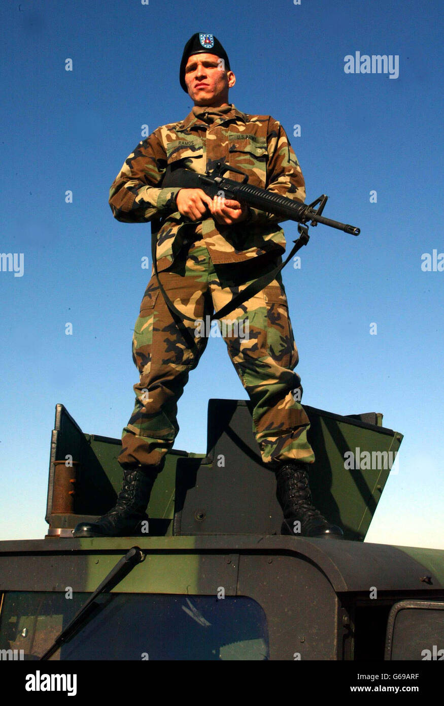 US Army National Guard per treno per la guerra Foto Stock