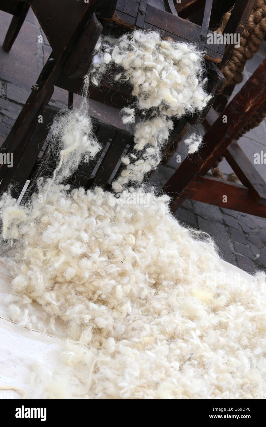 Mazzetto di lana cardata o tampone di cotone solo per imbottitura materassi e cuscini soffici Foto Stock