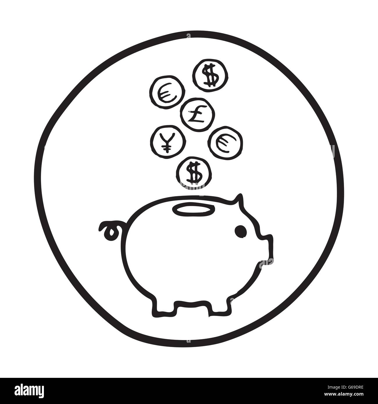 Doodle Salvadanaio icona. Illustrazione Vettoriale