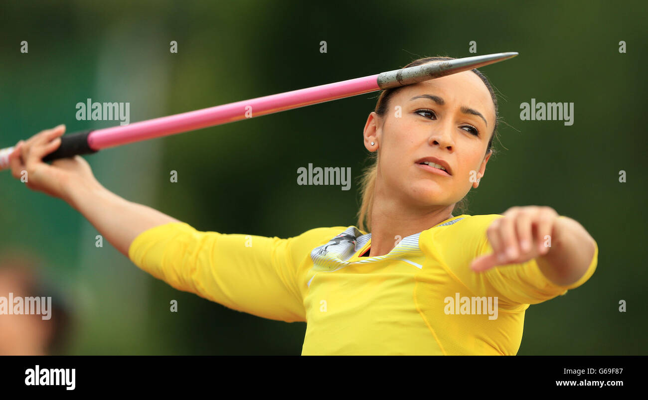 Jessica Ennis-Hill compete nel giavellotto delle donne durante il permesso europeo di atletica di Loughborough incontro alla Loughborough University, Loughborough. Foto Stock