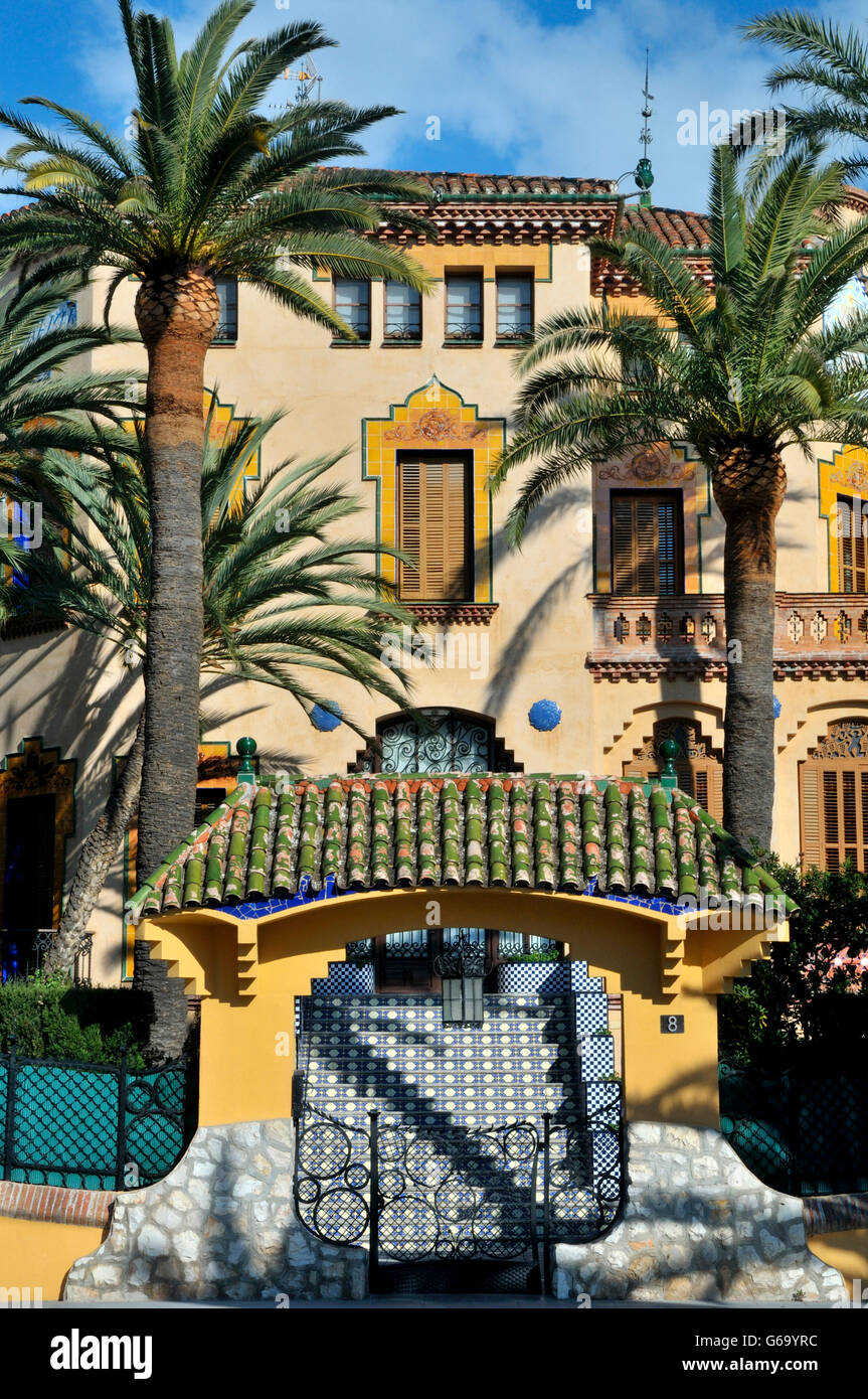 Bonet Hosue in Salou (Tarragona Catalogna), Spagna. Costruito dall'architetto modernista Domènec Sugrañes ho Gras nel 1918. Foto Stock