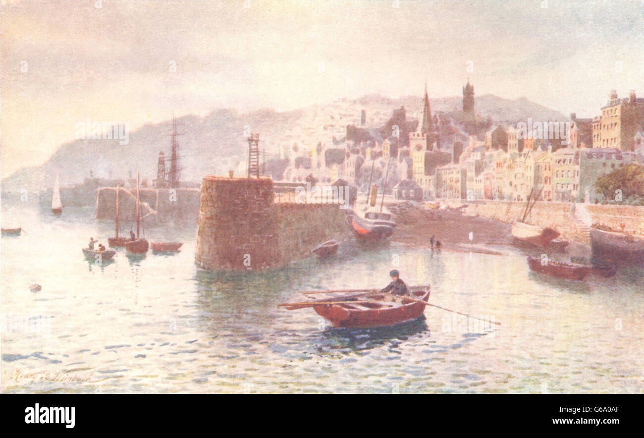 Isole del Canale: San Peter-Port dalla roccia bianca, Guernsey, antica stampa 1904 Foto Stock