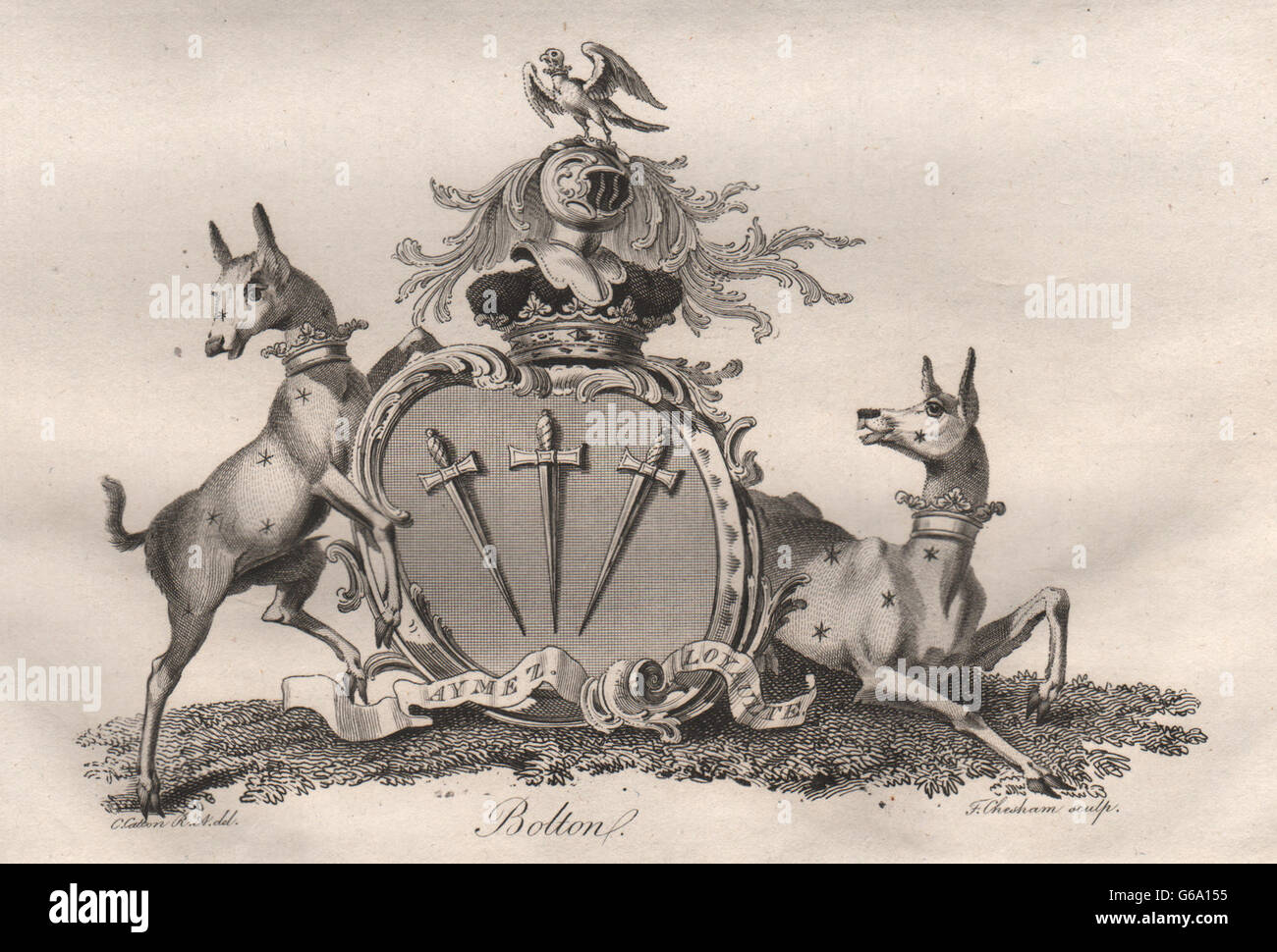 BOLTON: stemma. Araldica, antica stampa 1790 Foto Stock