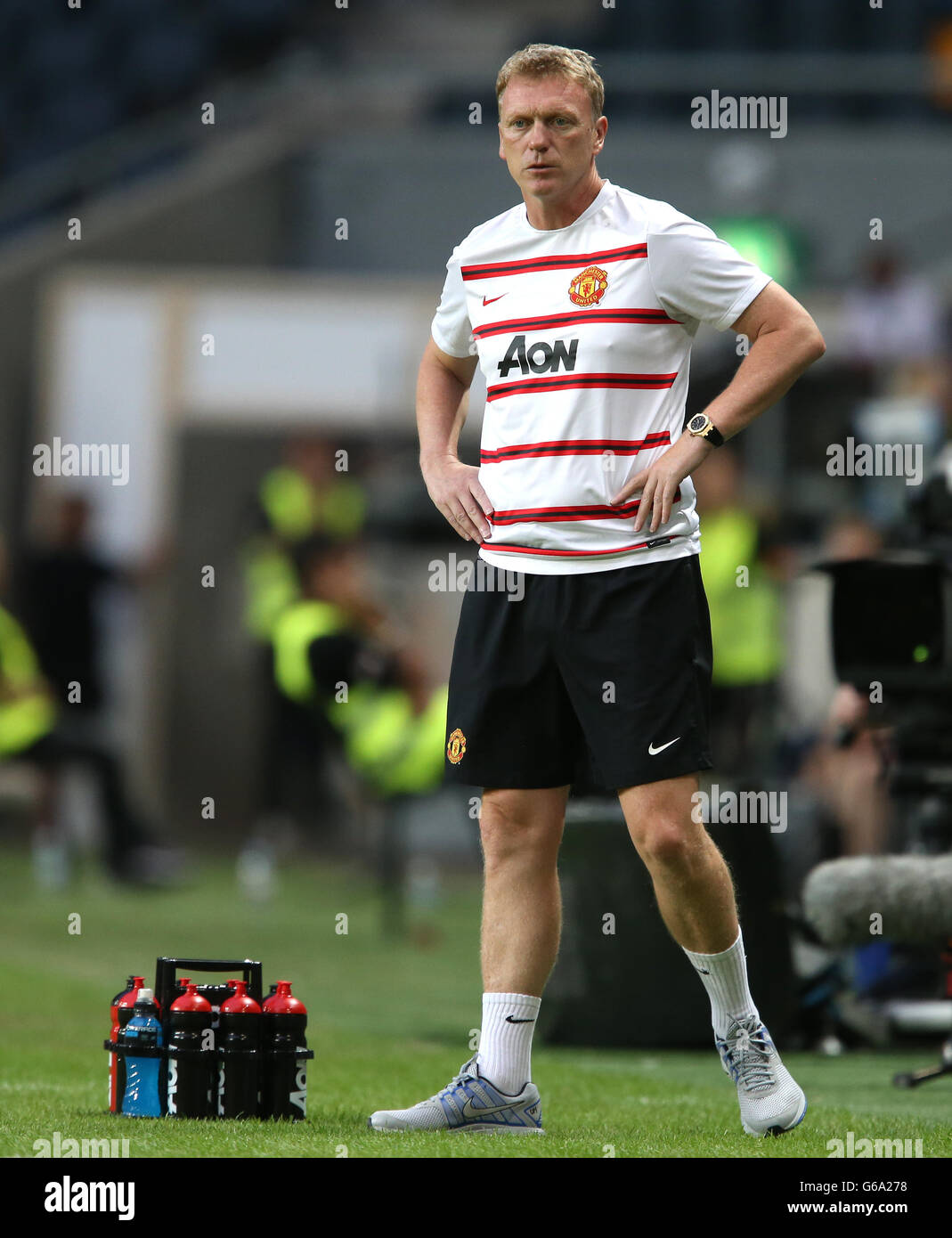 Il manager del Manchester United David Moyes guarda dalla linea di contatto Foto Stock