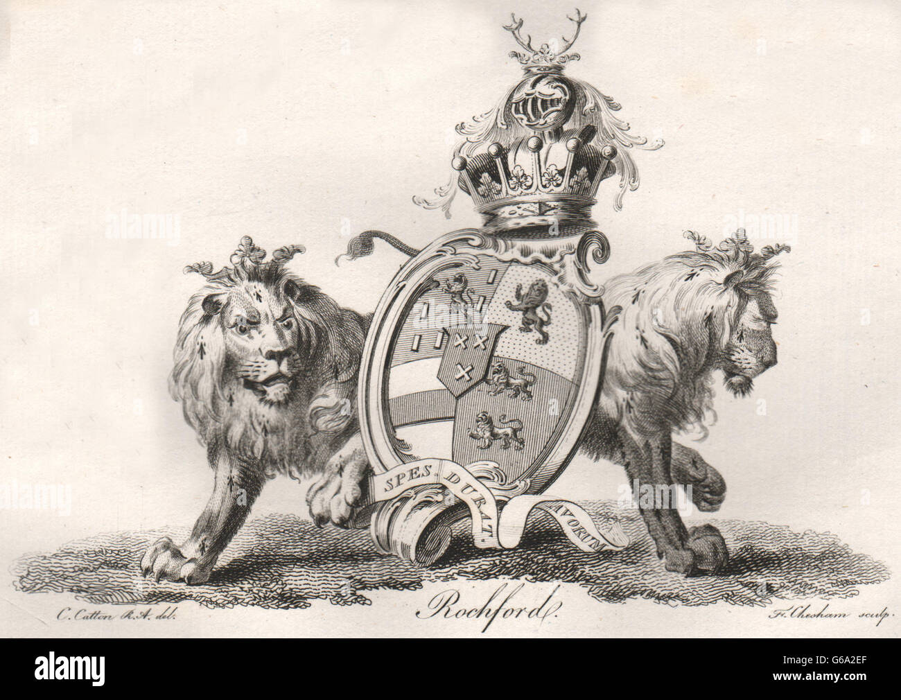 ROCHFORD: stemma. Araldica, antica stampa 1790 Foto Stock
