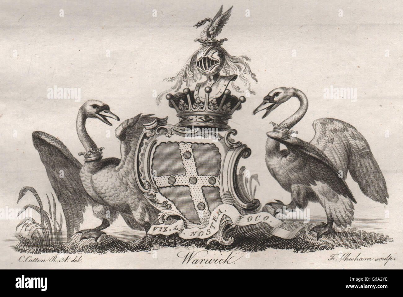 WARWICK: stemma. Araldica, antica stampa 1790 Foto Stock