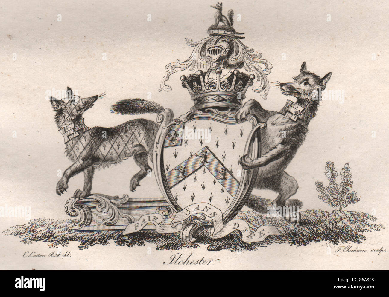 FLCHESTER: stemma. Araldica, antica stampa 1790 Foto Stock