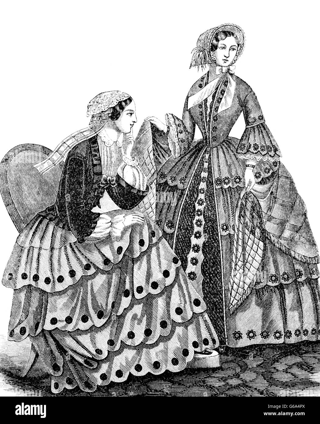 1850s INCISIONE DI DONNA MODE DA HARPER'S MAGAZINE CIRCA 1853 Foto Stock