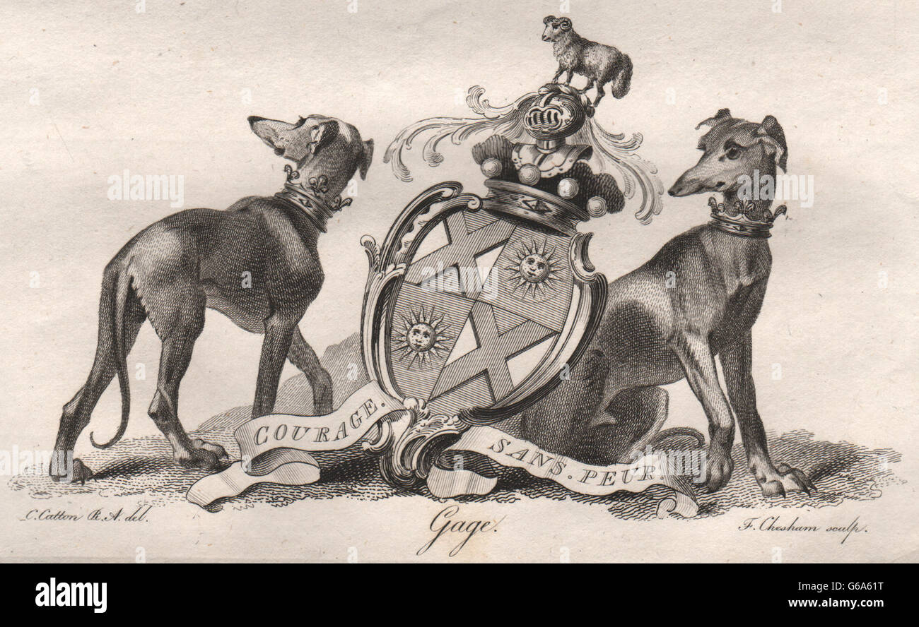 GAGE: stemma. Araldica, antica stampa 1790 Foto Stock