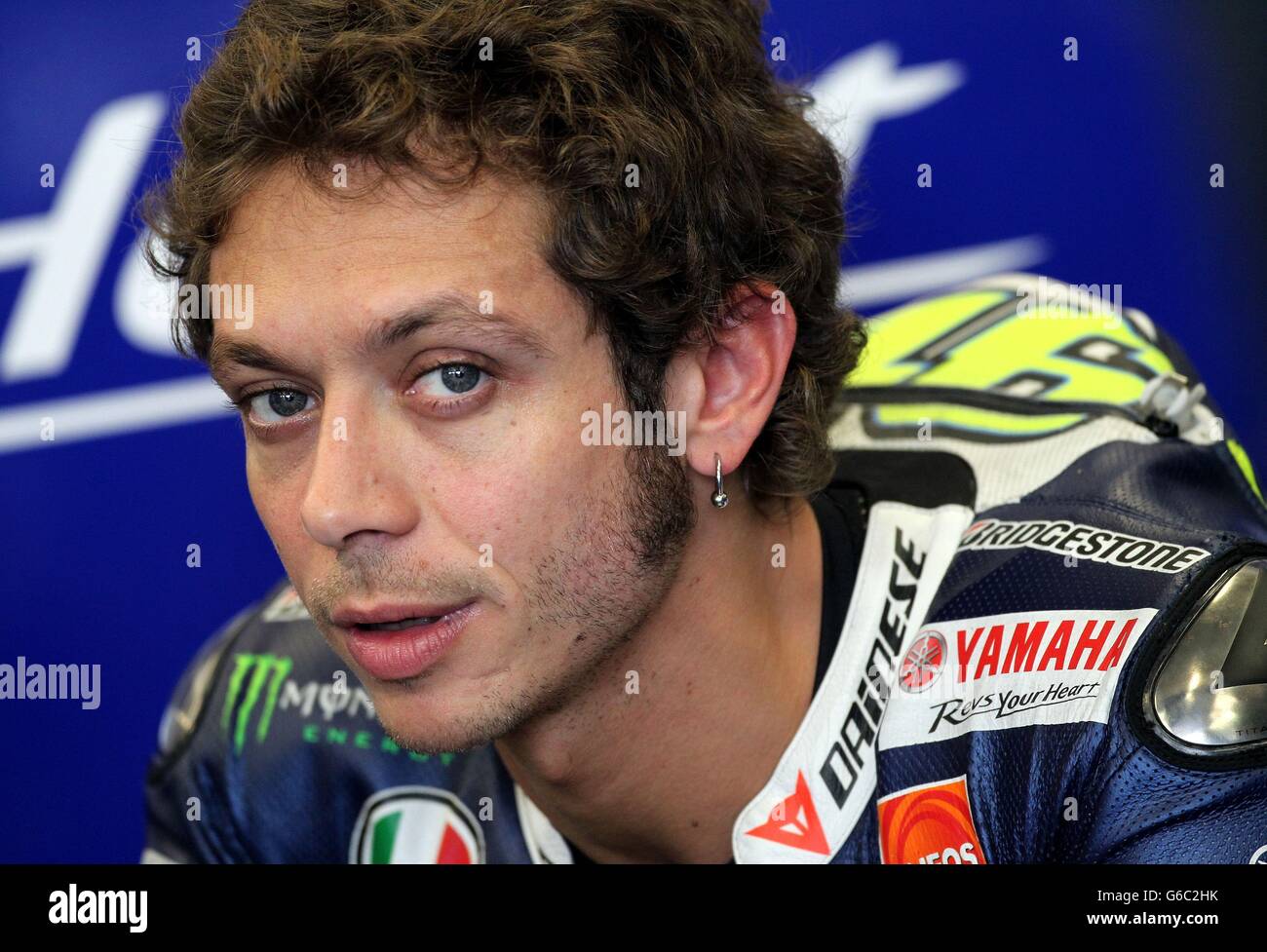 Motor Racing - Moto GP Hertz Gran Premio di Gran Bretagna - Practice - Silverstone. Valentino Rossi di Yamaha durante una sessione di prove a Silverstone, nel Northamptonshire. Foto Stock