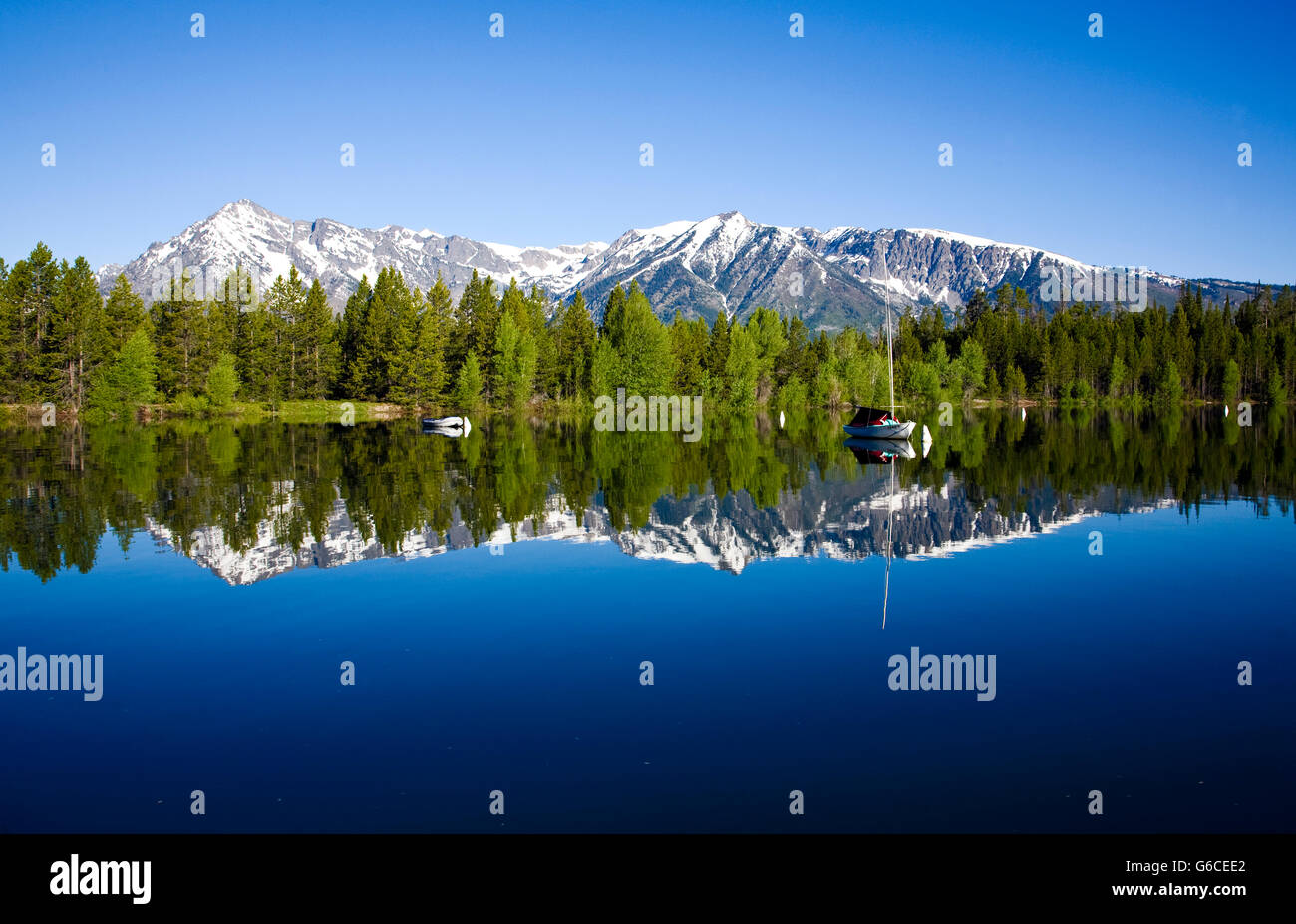 Teton National Park, WY: l'ancora di mattina presto, Colter Bay sul lago Jackson. Foto Stock