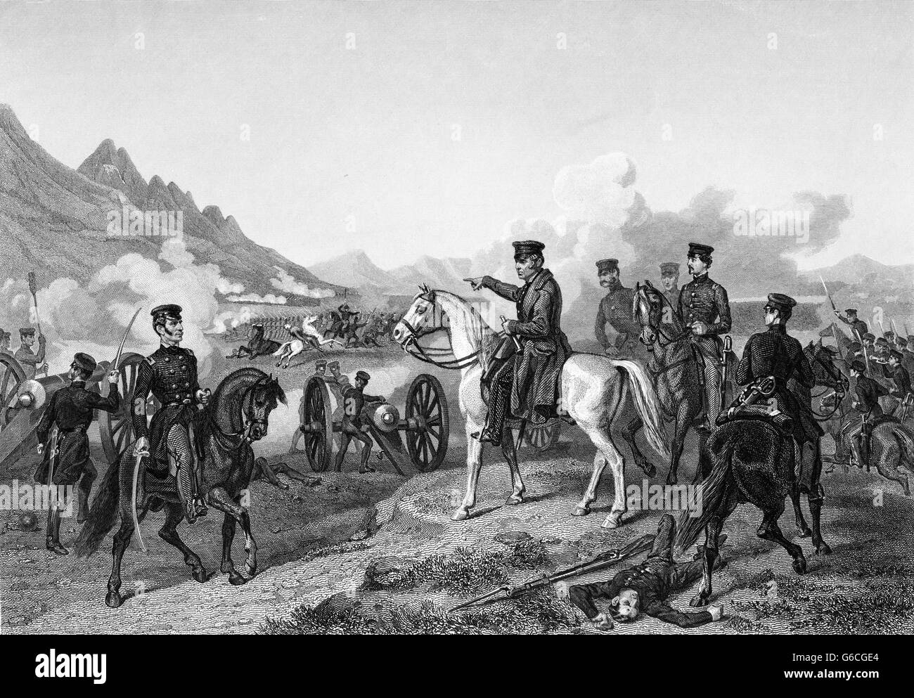 1840s FEBBRAIO 1847 generale Zachary Taylor dirigere la truppa della battaglia di Buena Vista durante il messicano guerra americana Foto Stock