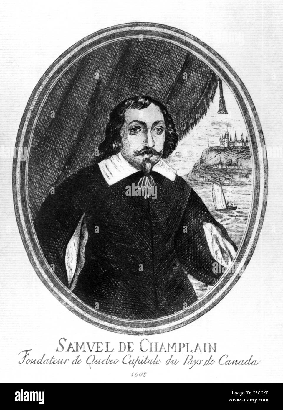 1608 ritratto di esploratore francese Samuel de Champlain fondò la città di Québec in Canada ha scoperto il lago Champlain Foto Stock