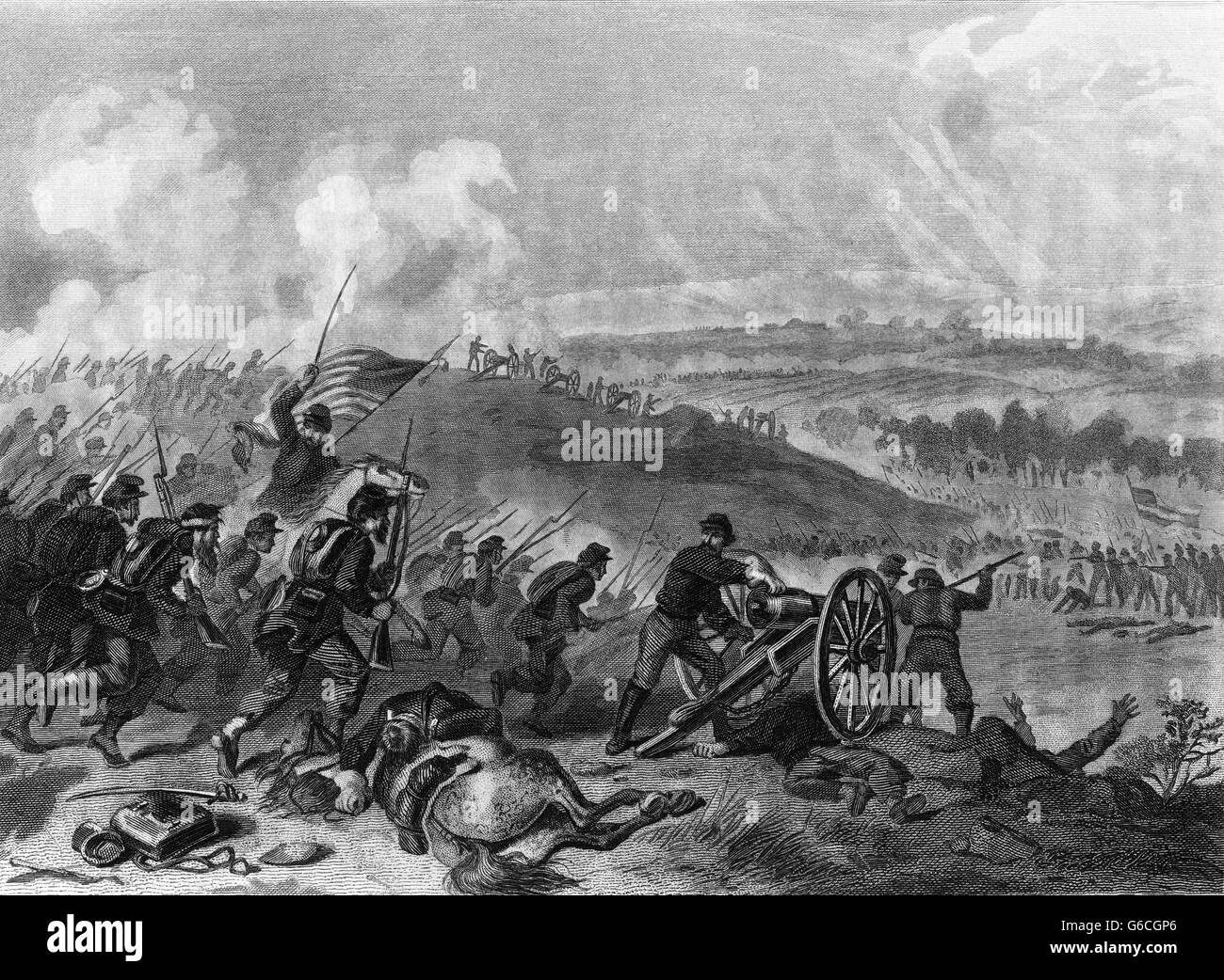 1860 luglio 1863 Battaglia di Gettysburg carica finale di unione delle forze a cimitero HILL Foto Stock